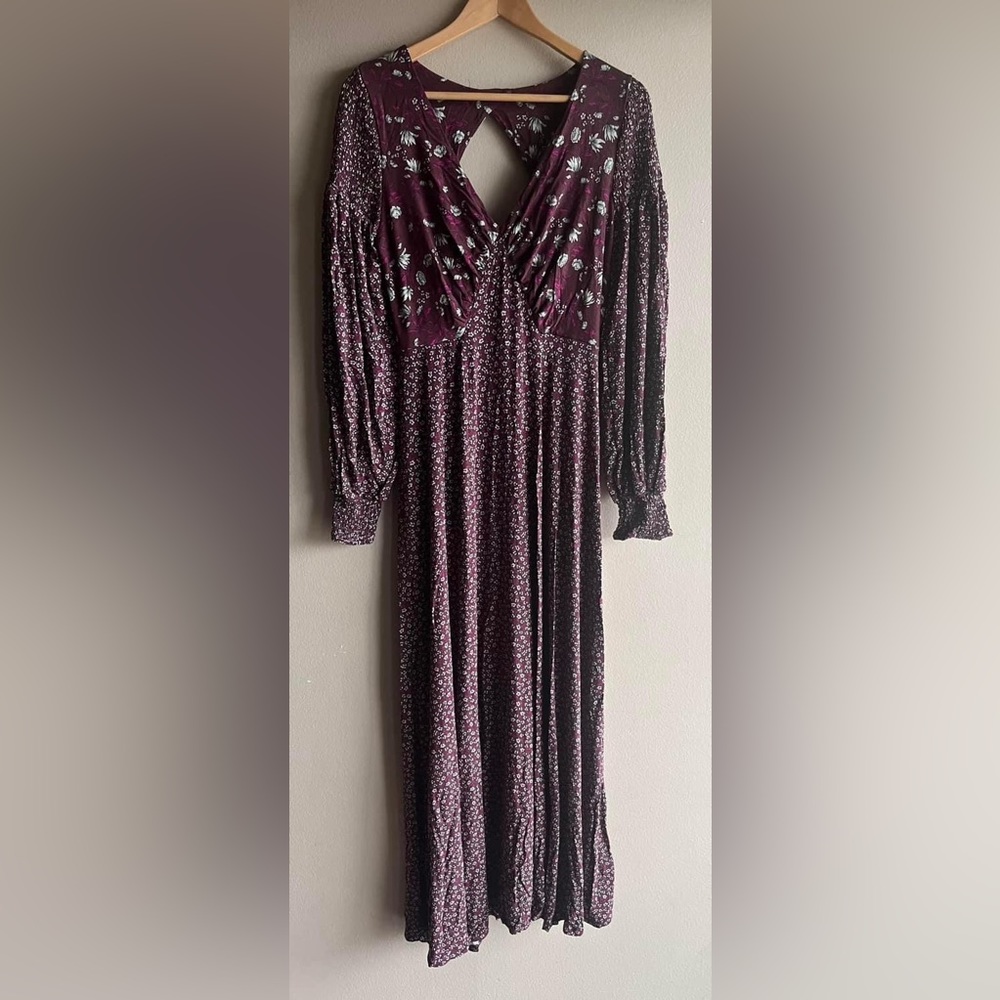 NEW Free People Women Love Story Maxi Dress Raisin Combo Burgundy Brown Floral M